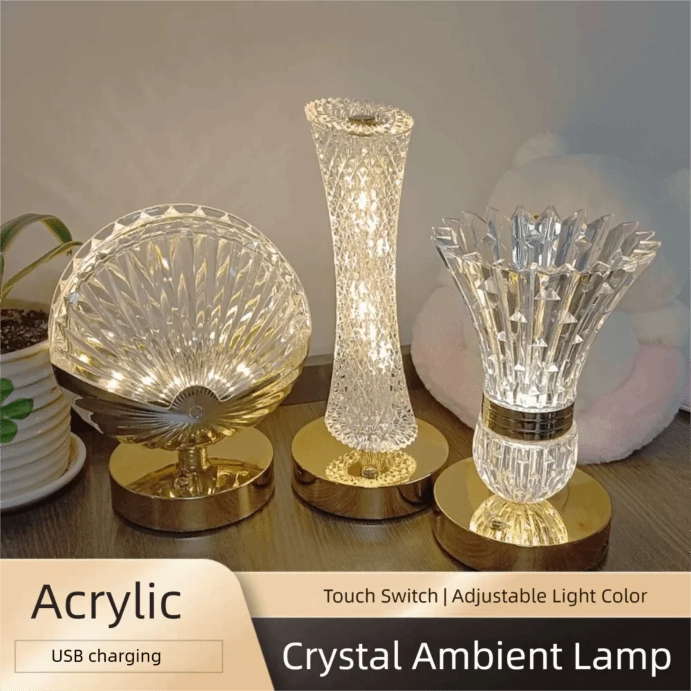 Dimmable Crystal Mushroom Table Lamp | 3-Color Touch LED Night Light