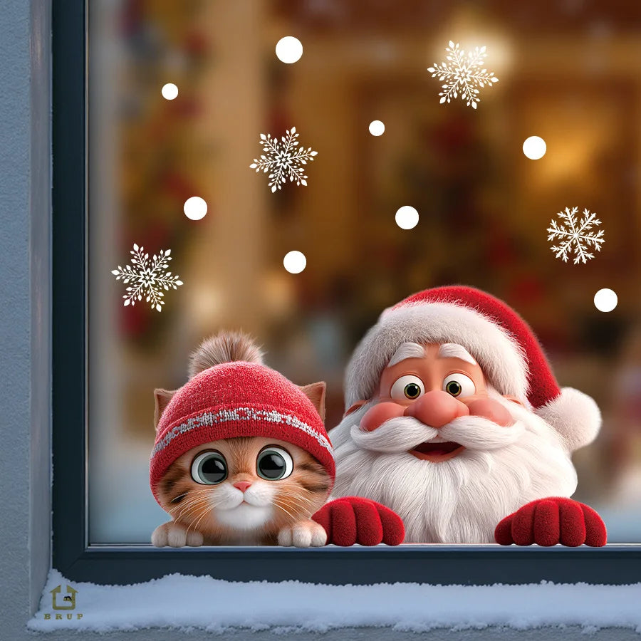 DH045 Kitten Santa Claus 3D Visual Animation Electrostatic Sticker