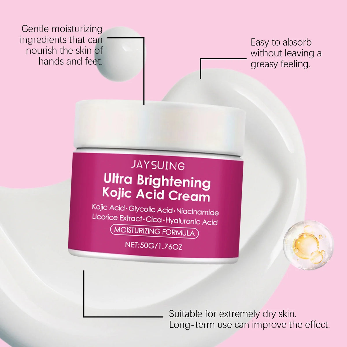 Kojic Acid Brightening Cream – Dark Spots, Niacinamide & HA