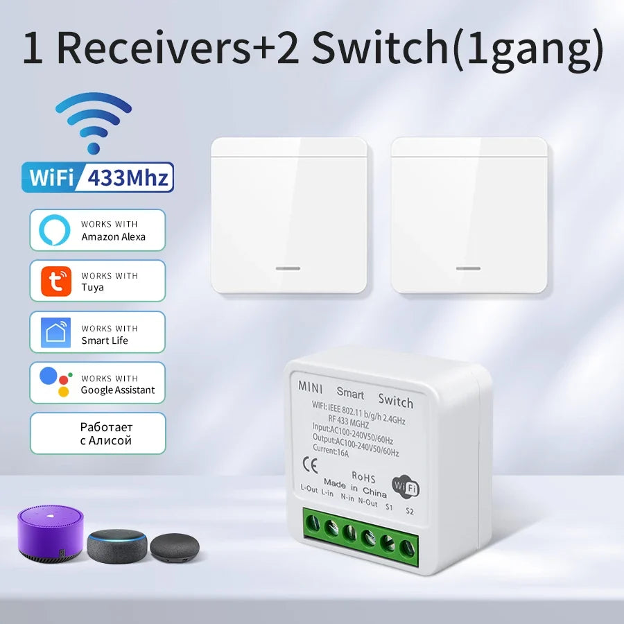 Tuya WiFi 433MHz Smart Wall Switch 1/2/3 Gang – Alexa & Google