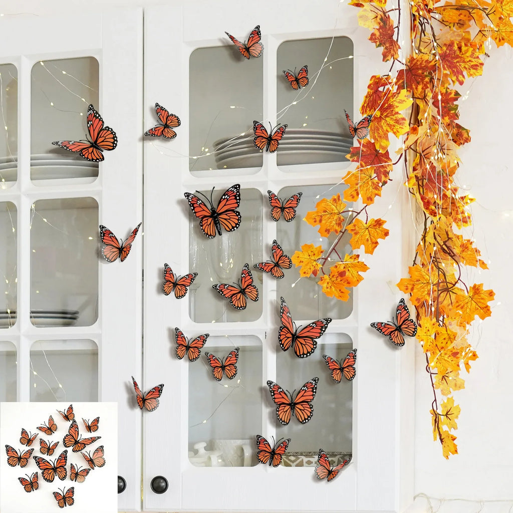 12-Pack 3D Butterfly Wall Stickers – Orange & Black Decals