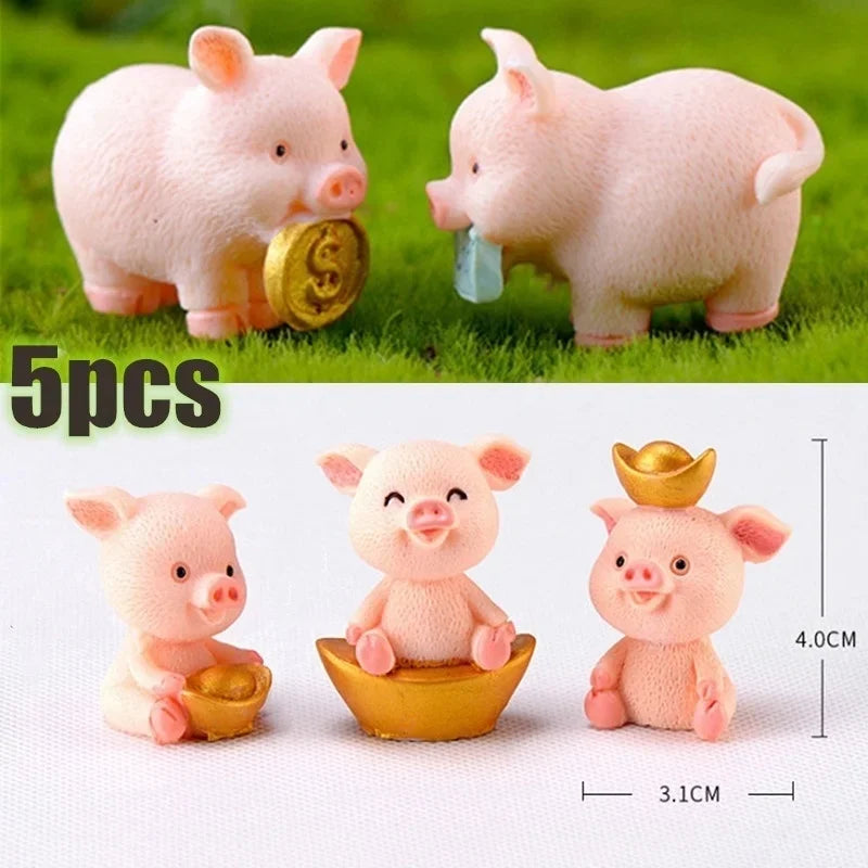 Mini Pig Family Resin Figurines – 5pc Miniature Garden Decor