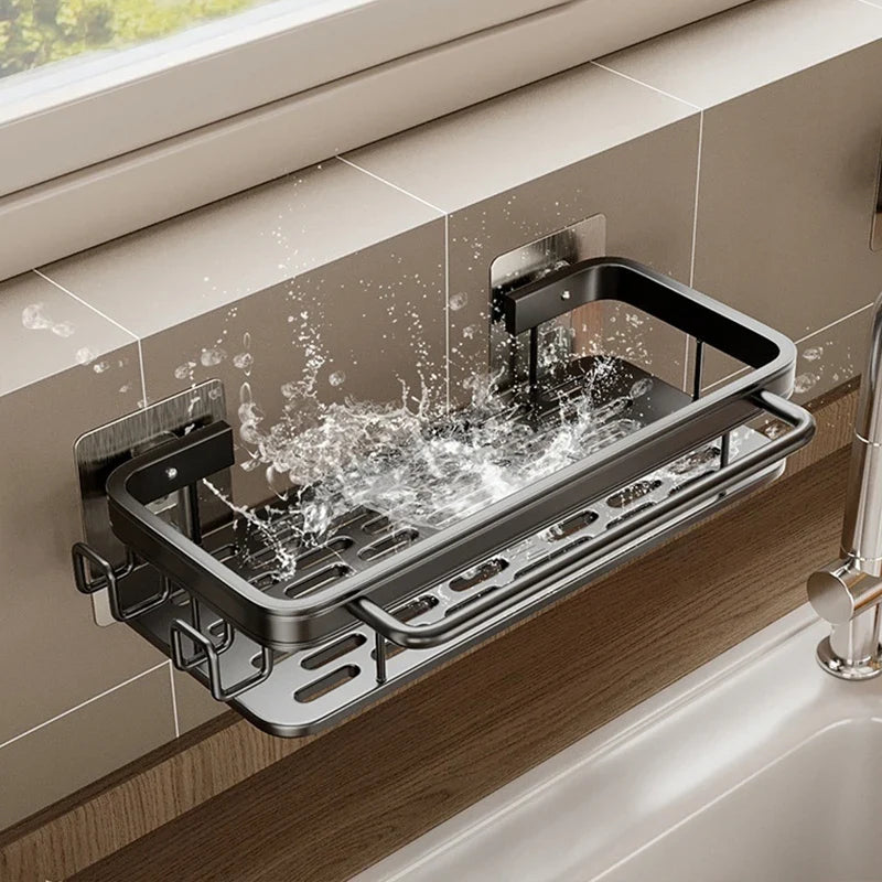 No-Drill Kitchen Sink Storage Rack – Aluminum Organizer