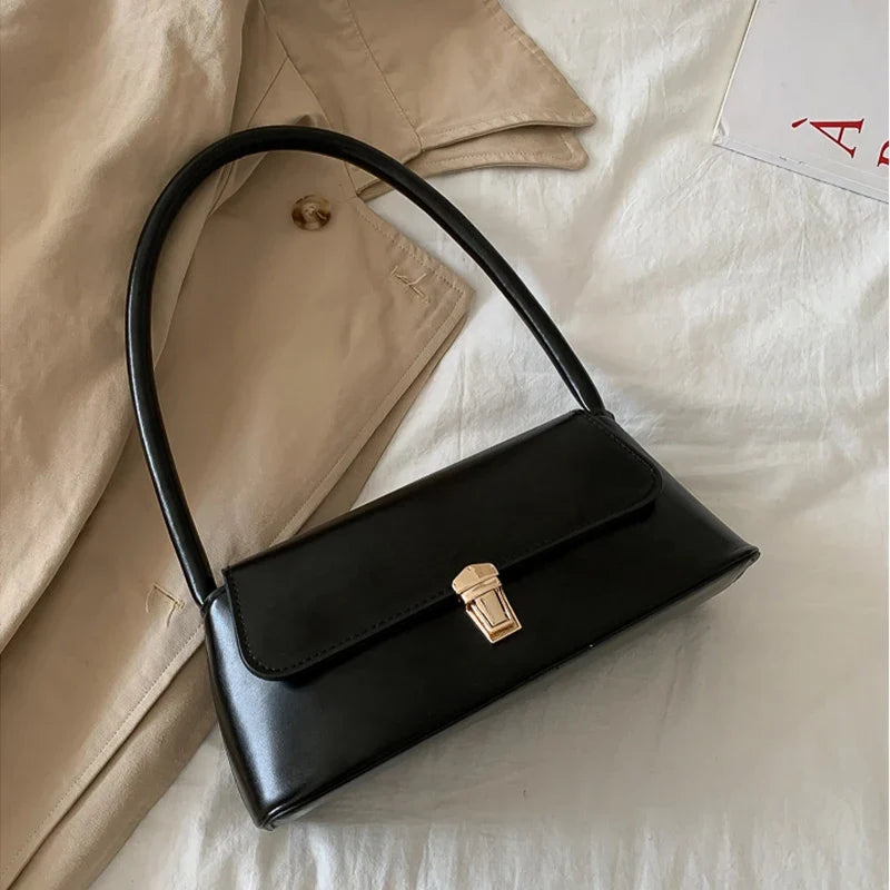 Khaki PU Leather Shoulder Bag – Women's Casual Tote Purse