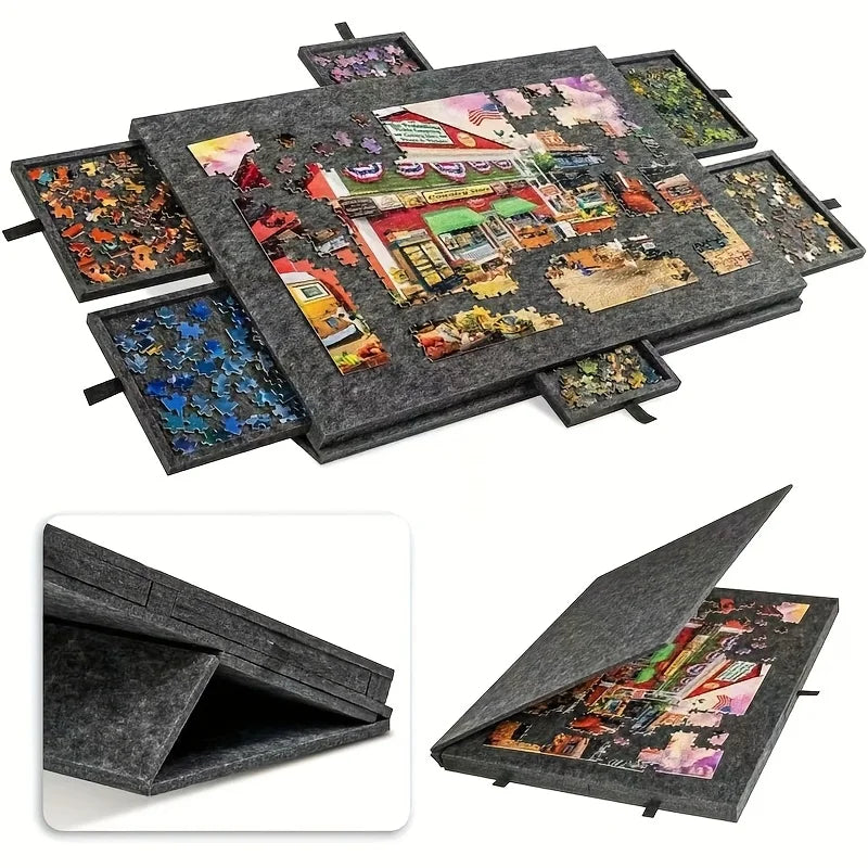 6-Drawer Jigsaw Puzzle Table Felt Board Drawers Tilting 2-in-1 Stand
