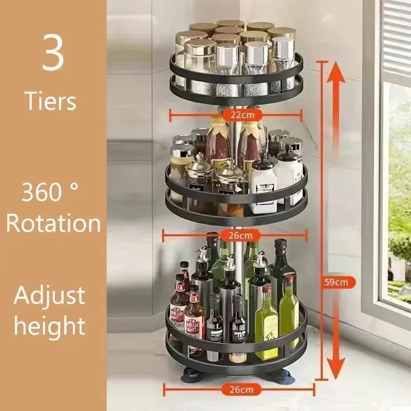 360° Rotating Spice Rack & Kitchen Organizer Shelf