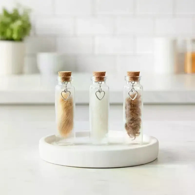 Pet Fur Keepsake Glass Bottle with Cork Stopper & Heart Charm