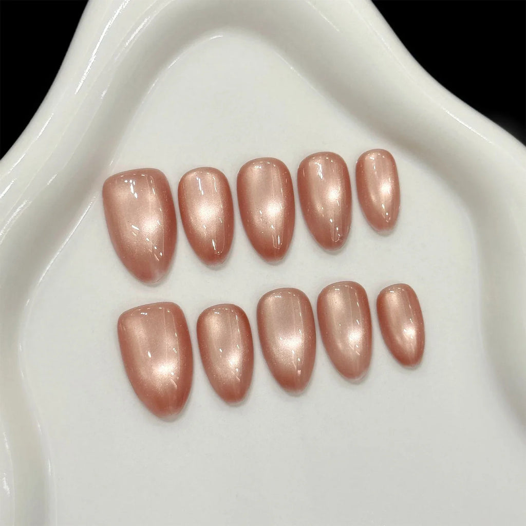 Handmade Cat Eye Press On Nails – Long Almond False Nails 10pc