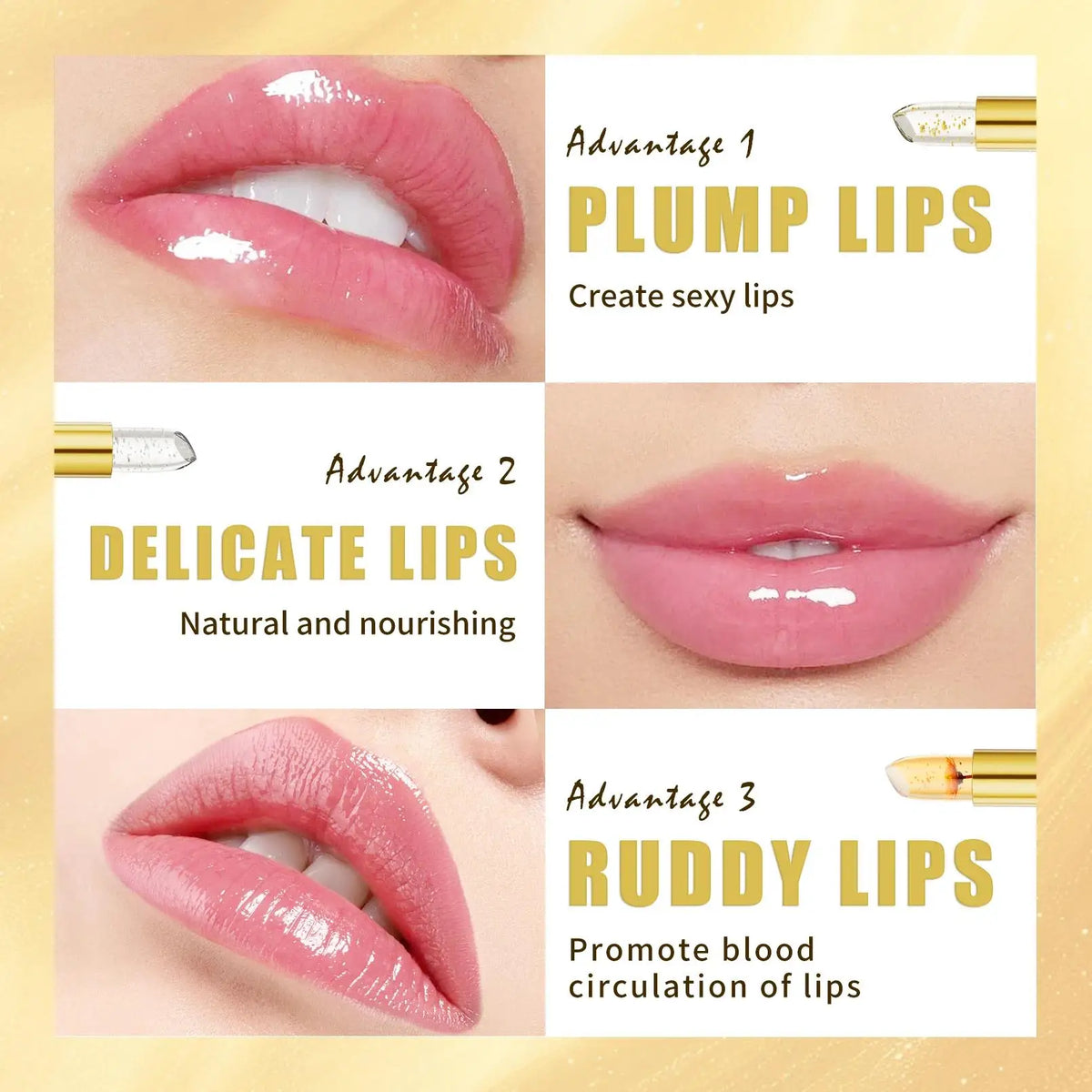 Hello Kiss Gold Foil Color-Change Plumping Lip Balm – Vegan