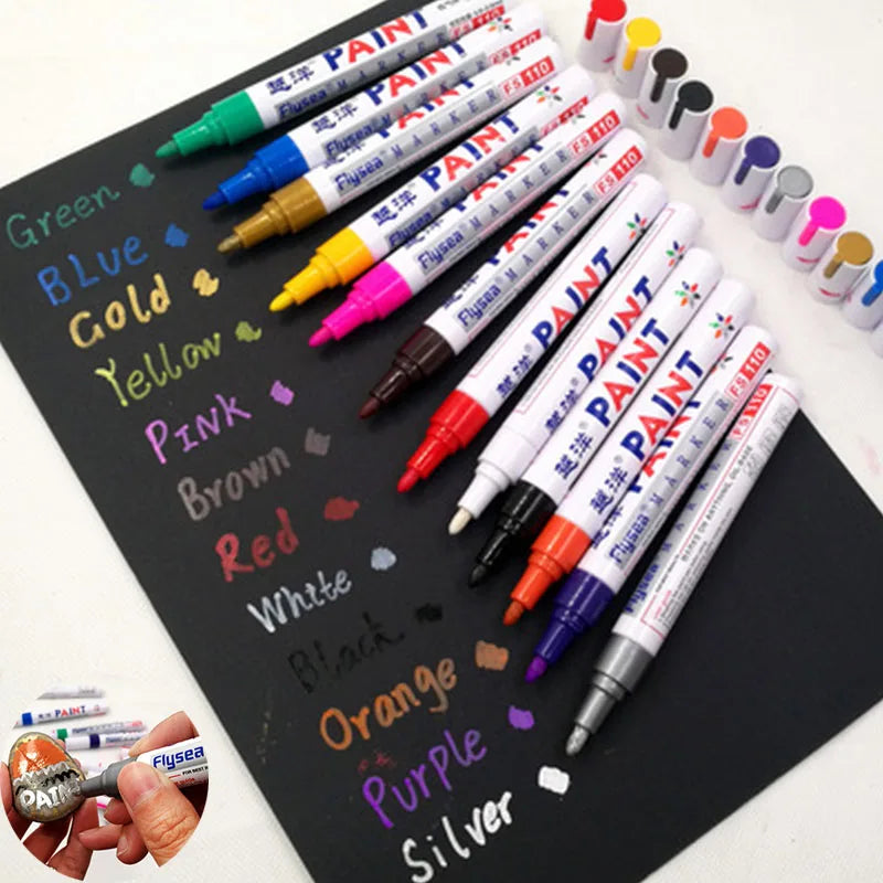 12 White Waterproof Rubber Permanent Paint Marker Pen Car Tyre Tread