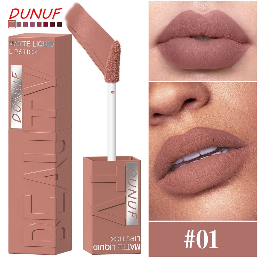 DUNUF Matte Lip Gloss 8pc Set – Waterproof Long-Lasting Nude