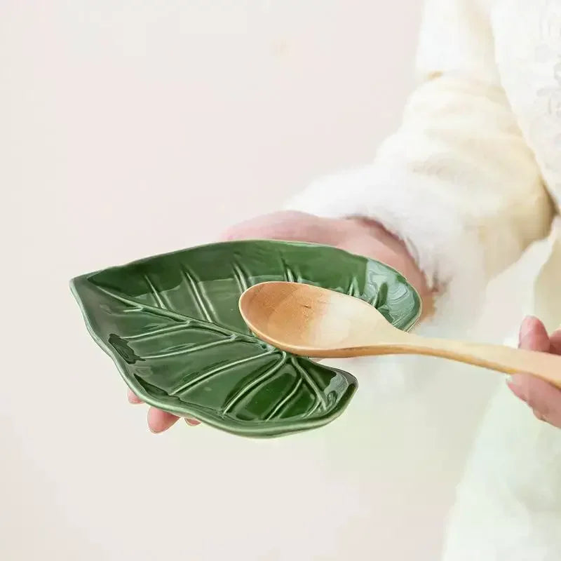 Ceramic Spatula Holder Kitchen Countertop Spoon Cute Leaf Design