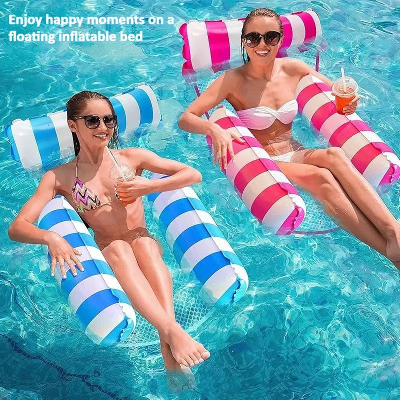 Inflatable Pool Float Mat Foldable Striped Water Hammock Single