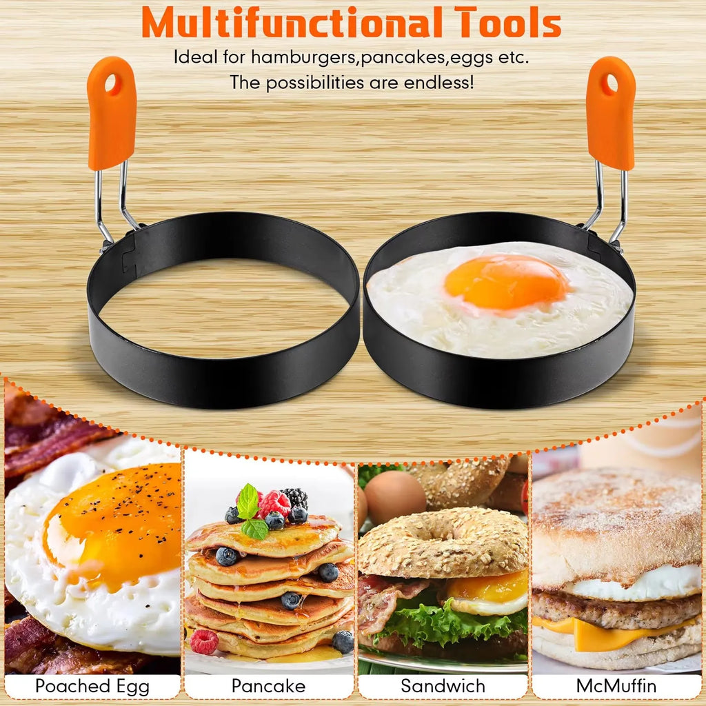 Stainless Steel Egg Ring & Pancake Mold with Silicone Handle