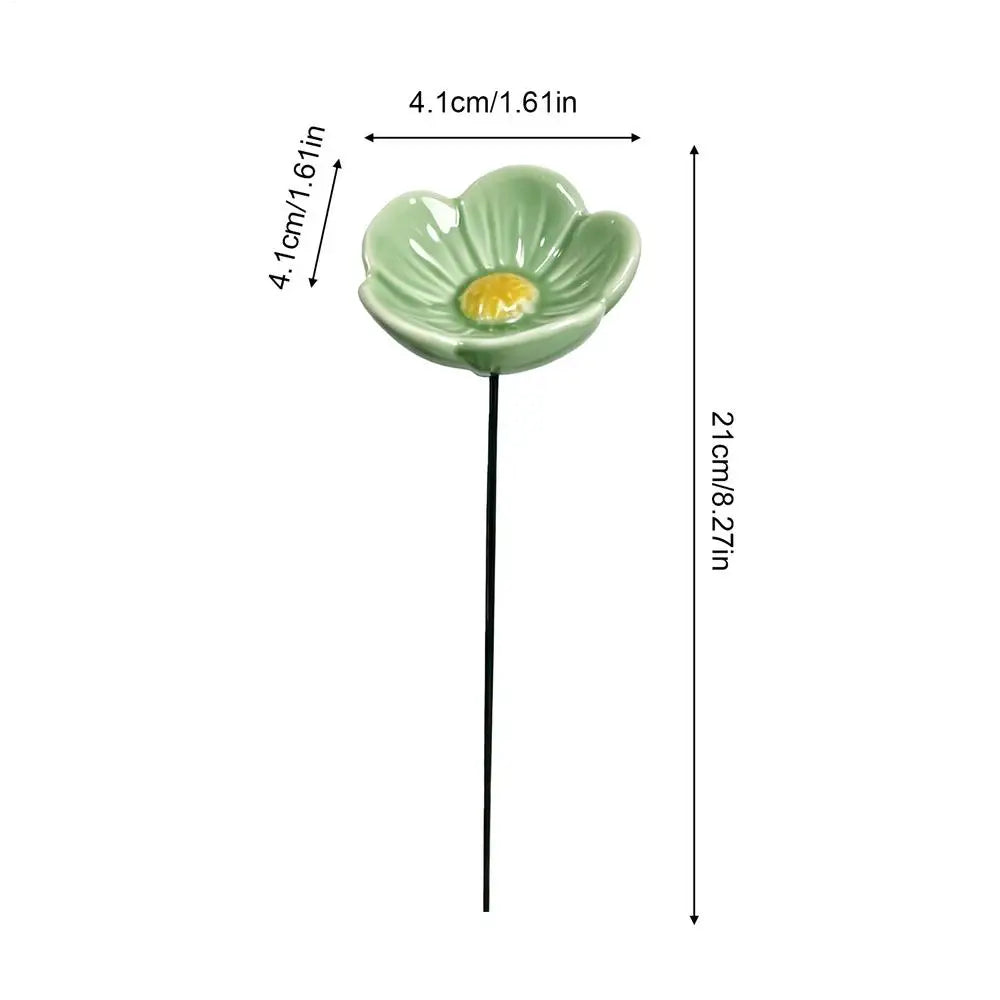 Ceramic Flower Bee Watering Station Garden Stake | Bird Bath