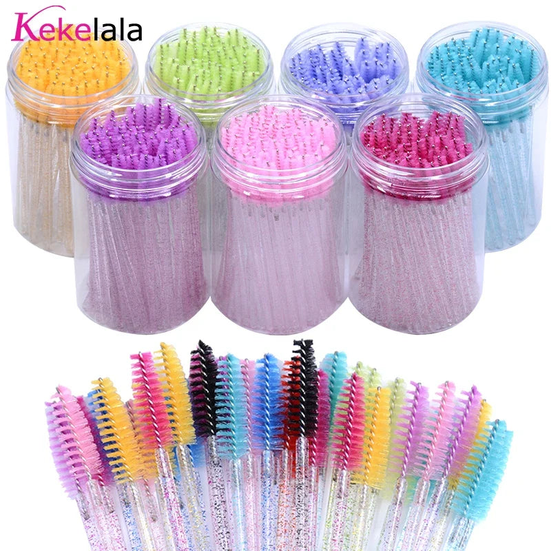 50pc Disposable Mascara Wands & Spoolie Brushes in Bottle