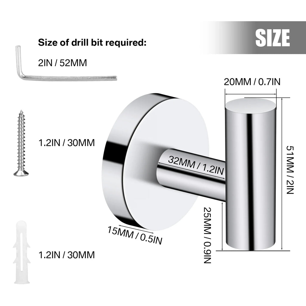 2-Pack Stainless Steel Wall Towel & Robe Hooks | Polished