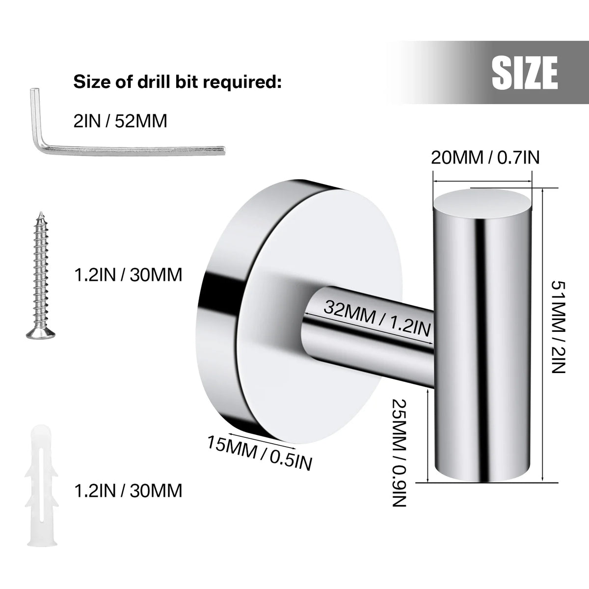 2-Pack Stainless Steel Wall Towel & Robe Hooks | Polished