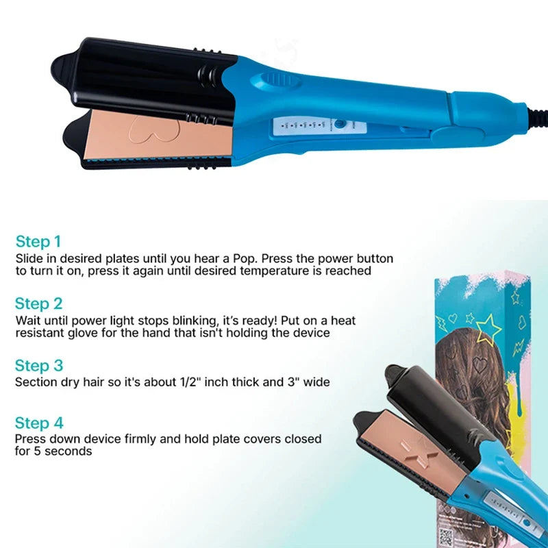 3D Hair Imprinting Iron | 4 Interchangeable Plates Crimper