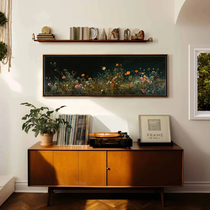 Wildflowers at Night Canvas Wall Art | Moody Dark Floral Print