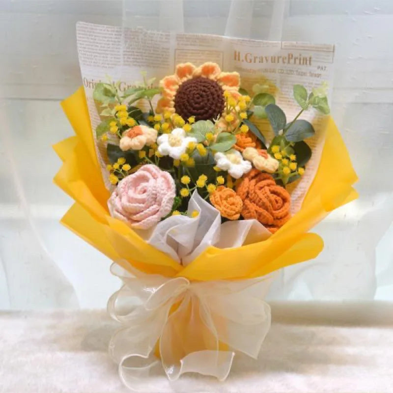 Artificial Flower Crochet Bouquet Handmade Anniversary Sunflower