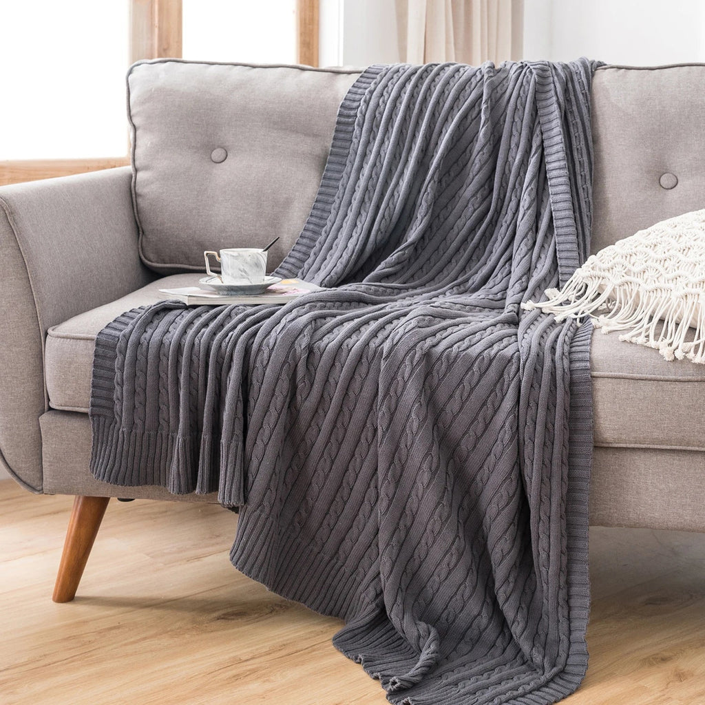 Battilo 100% Cotton Cable Knit Throw Blanket | Sofa & Bed