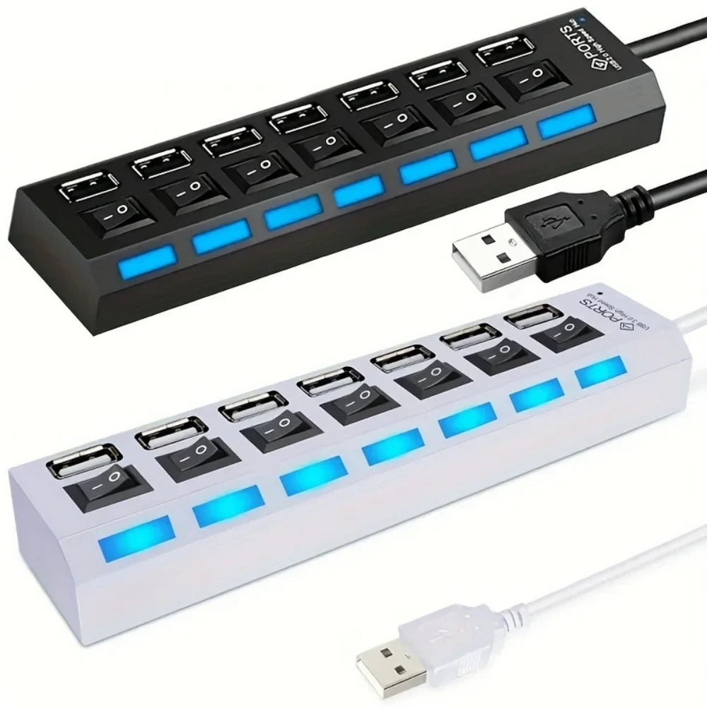 4/7 Port USB 2.0 Hub Splitter with LED Switch | PC & Laptop
