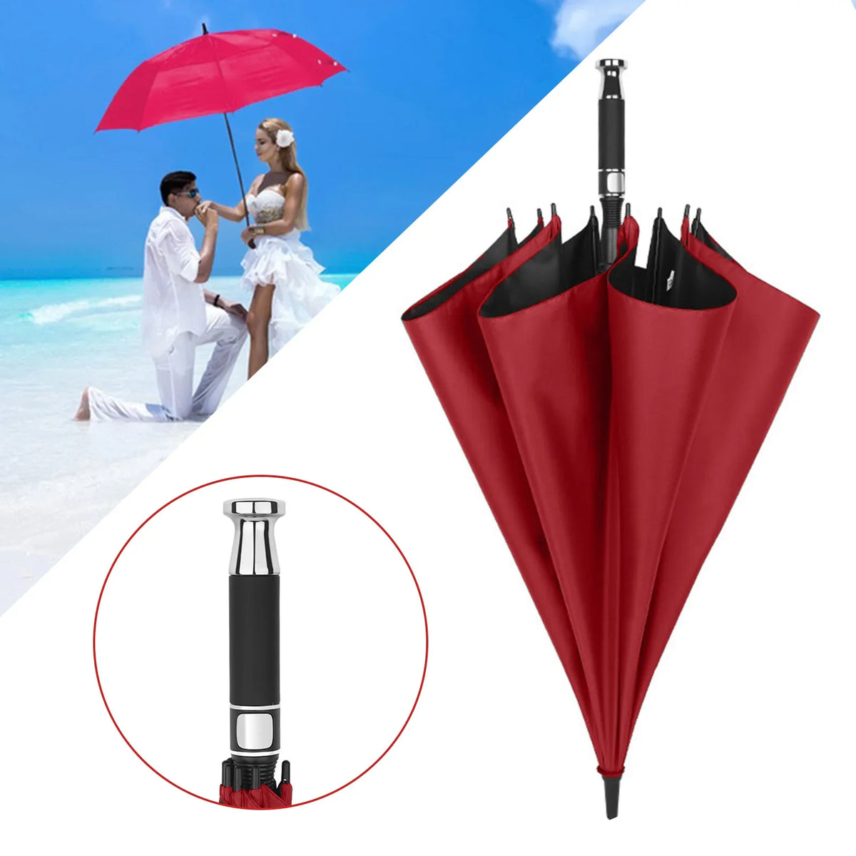 PEAKINBAGS Double Layer UV Sun Protection Automatic Umbrella