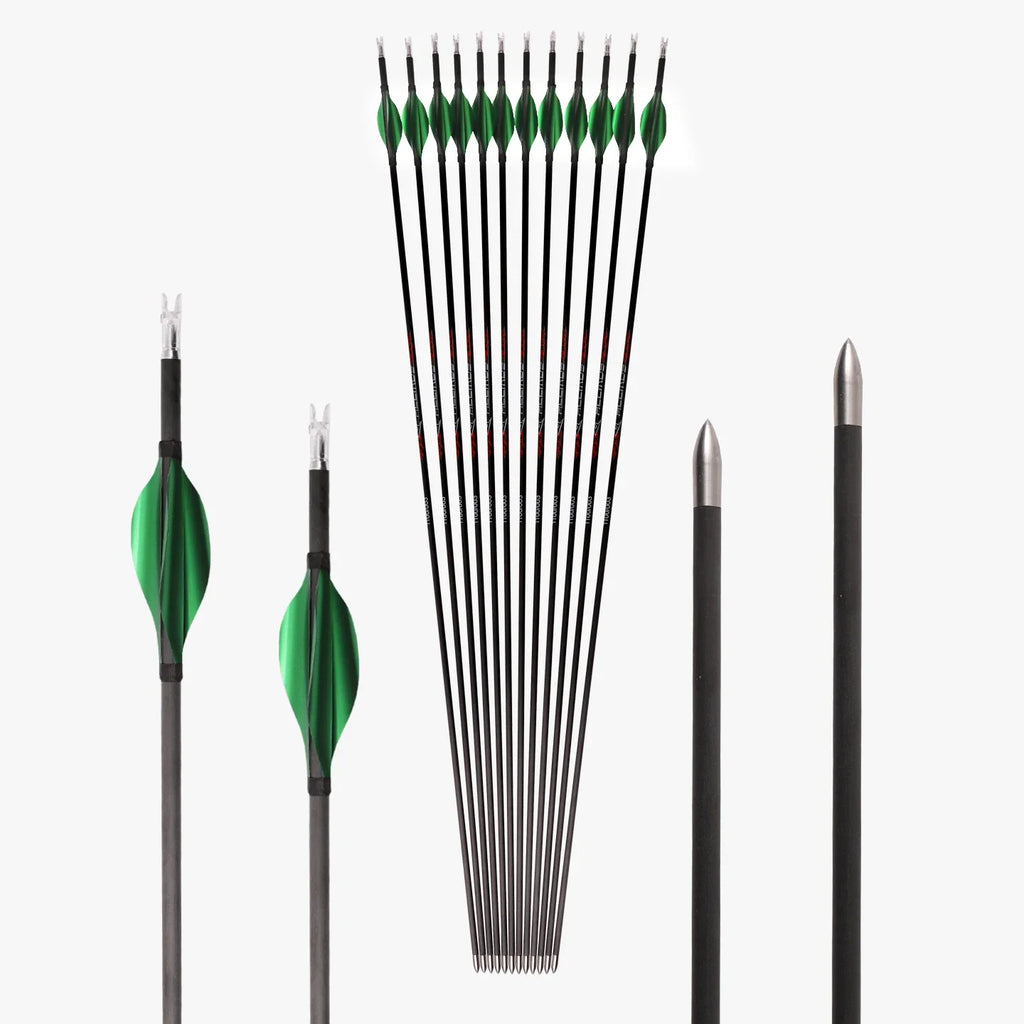 6 ID4 Pure Carbon Arrow Green Spinning Feather Spine 300-1800 Archery