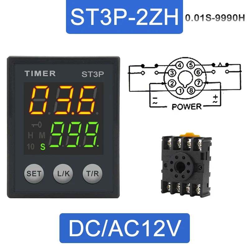 LCD Digital Programmable Time Relay ST3P 12V/24V/220V + Socket