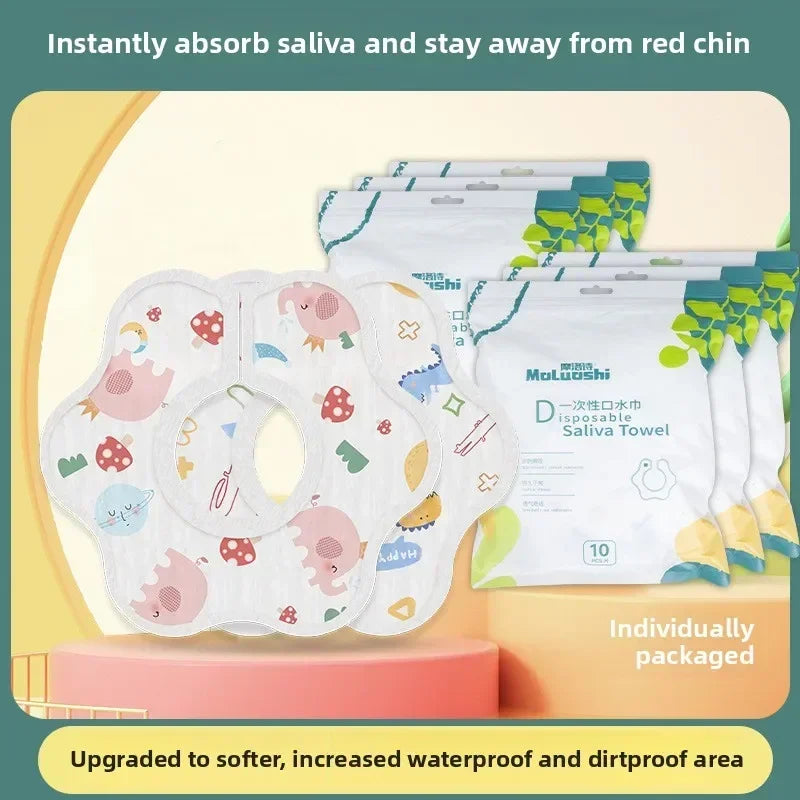 10 Disposable Bibs Baby Drool Towel Waterproof 360 Degree Anti