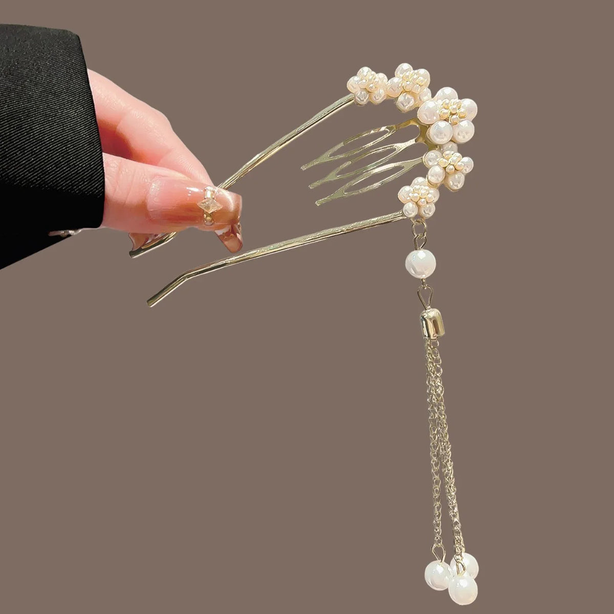 Pearl Fringe U-Shaped Hairpin | Elegant Imitation Pearl Hair Clip