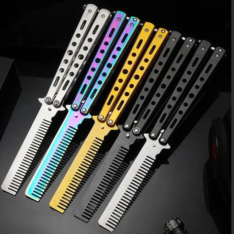 Butterfly Knife Comb – Foldable Stainless Steel Beard Grooming