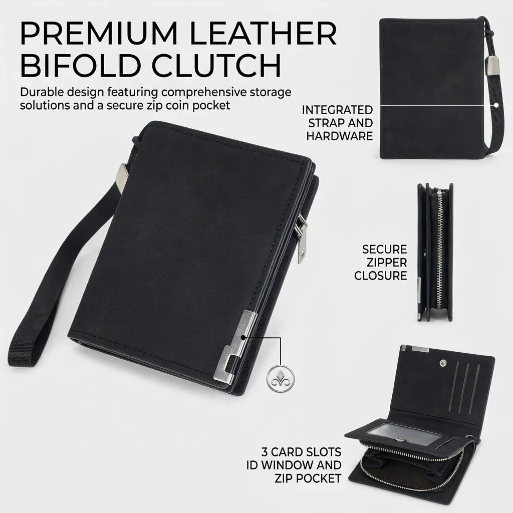 Men's Retro Short PU Leather Wallet | Snap & Zipper