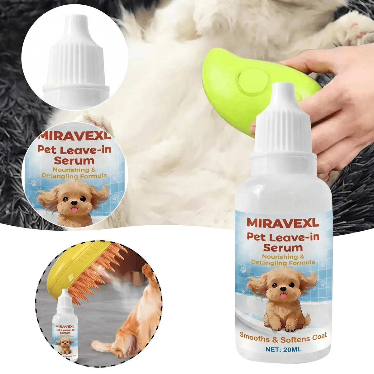 MIRAVEXL Dog & Cat Leave-In Serum | Detangling Pet Conditioner