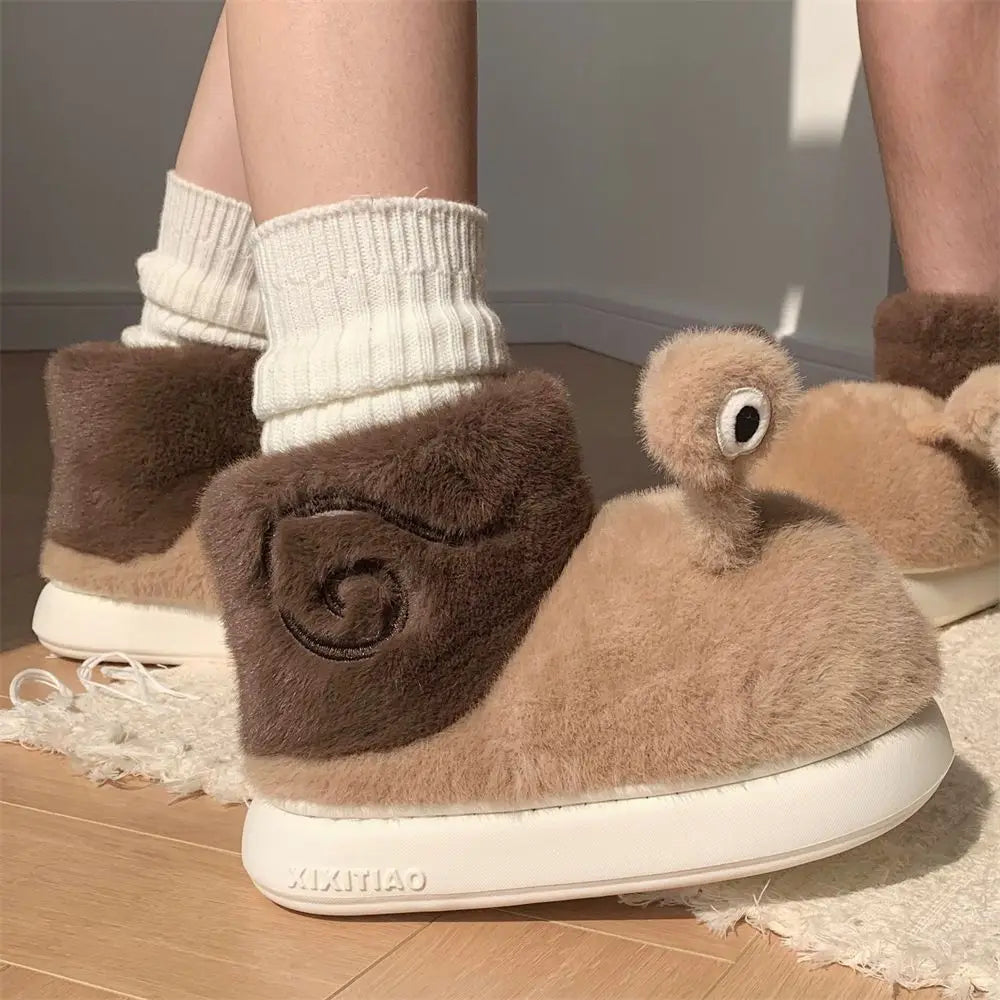 Lorilury Snail Plush Slippers – Unisex Faux Fur Indoor Slides