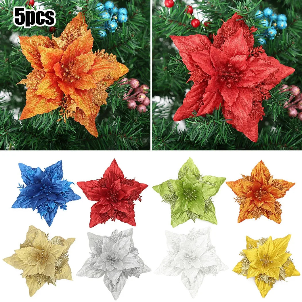 Christmas Large Poinsettia Glitter Flower Tree Hanging Party Xmas