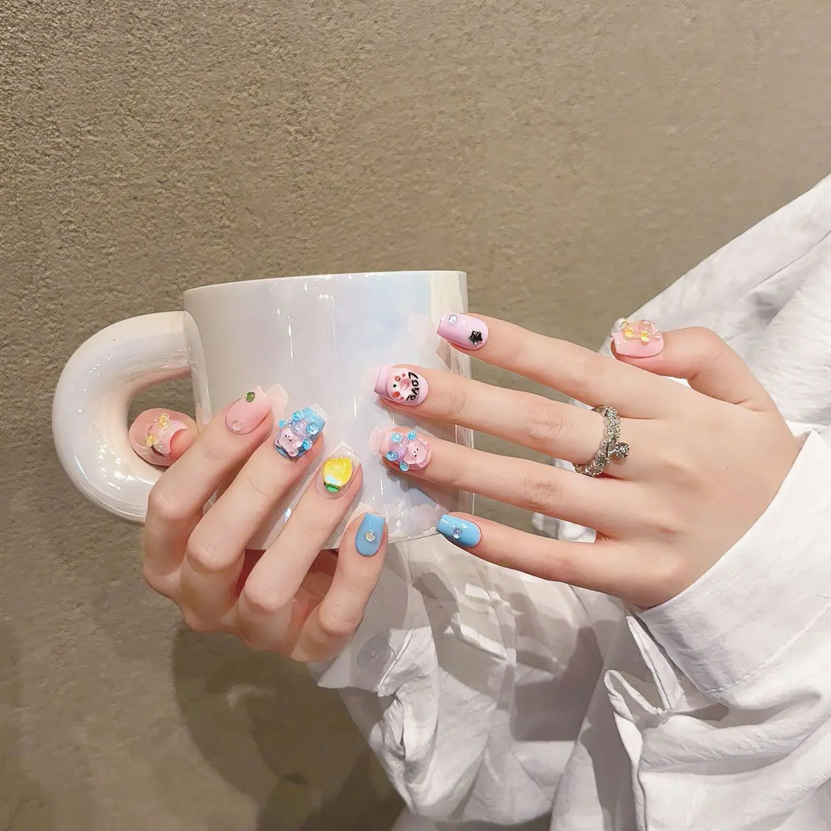 Cartoon Candy Bear Press On Nails – Y2K Korean Style | 10pc