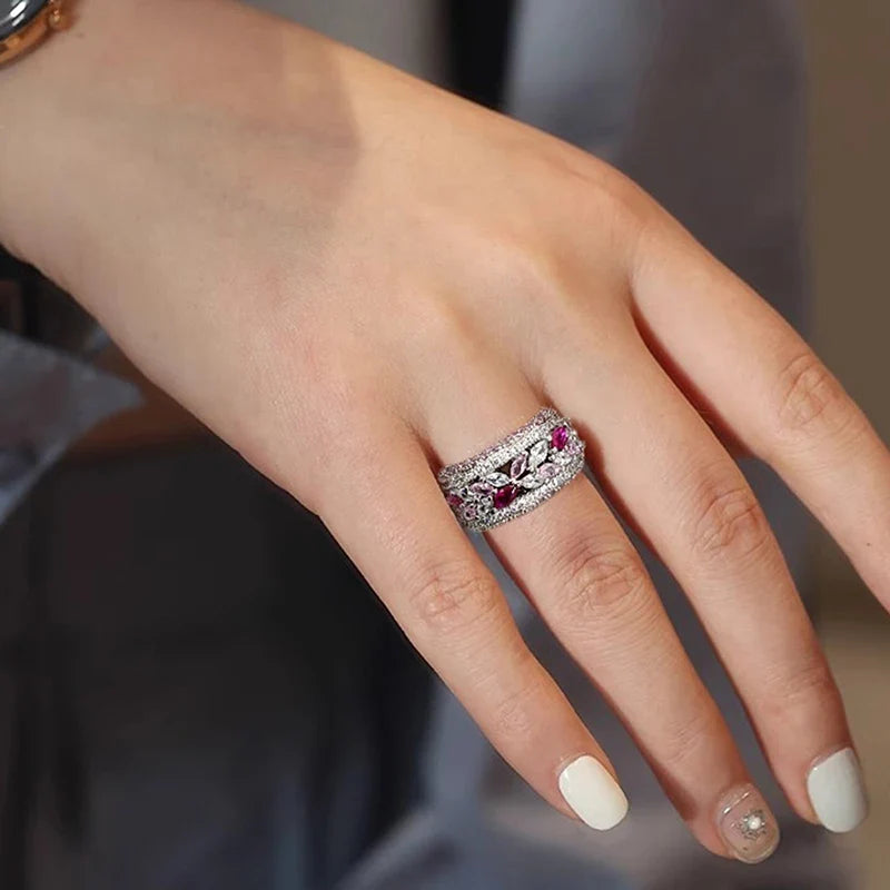 Huitan Colorful Sparkling CZ Women's Fashion Ring | Sizes 5–14
