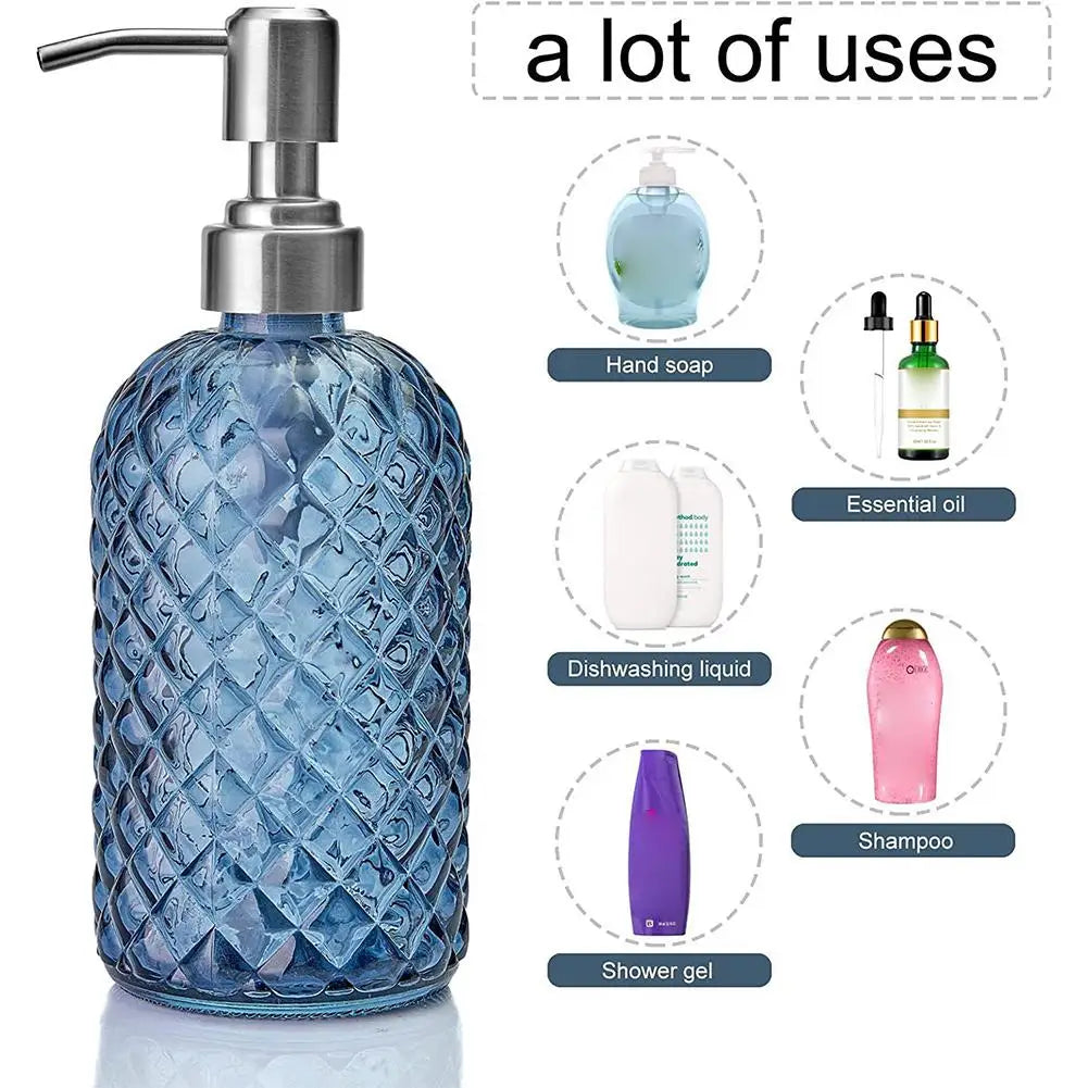 480ml Gem Glass Soap Dispenser – Rust-Proof Stainless Pump