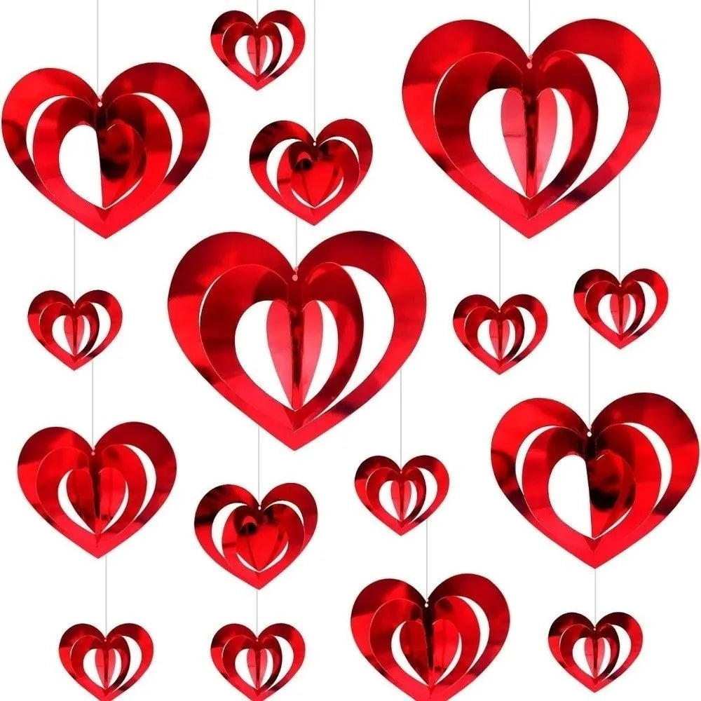 Glitter Heart Sequin Hanging Curtain Decor – 16 PCS Set