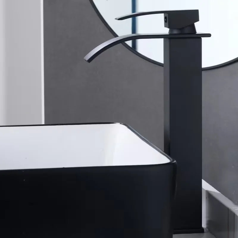 Matte Black Waterfall Vessel Sink Faucet | Single Handle