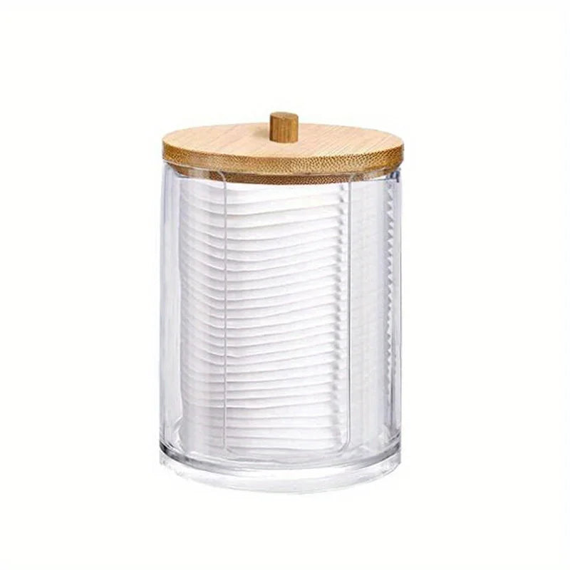1 Makeup Organizer Round Clear Acrylic Cotton Pad Swab Holder Box Pads