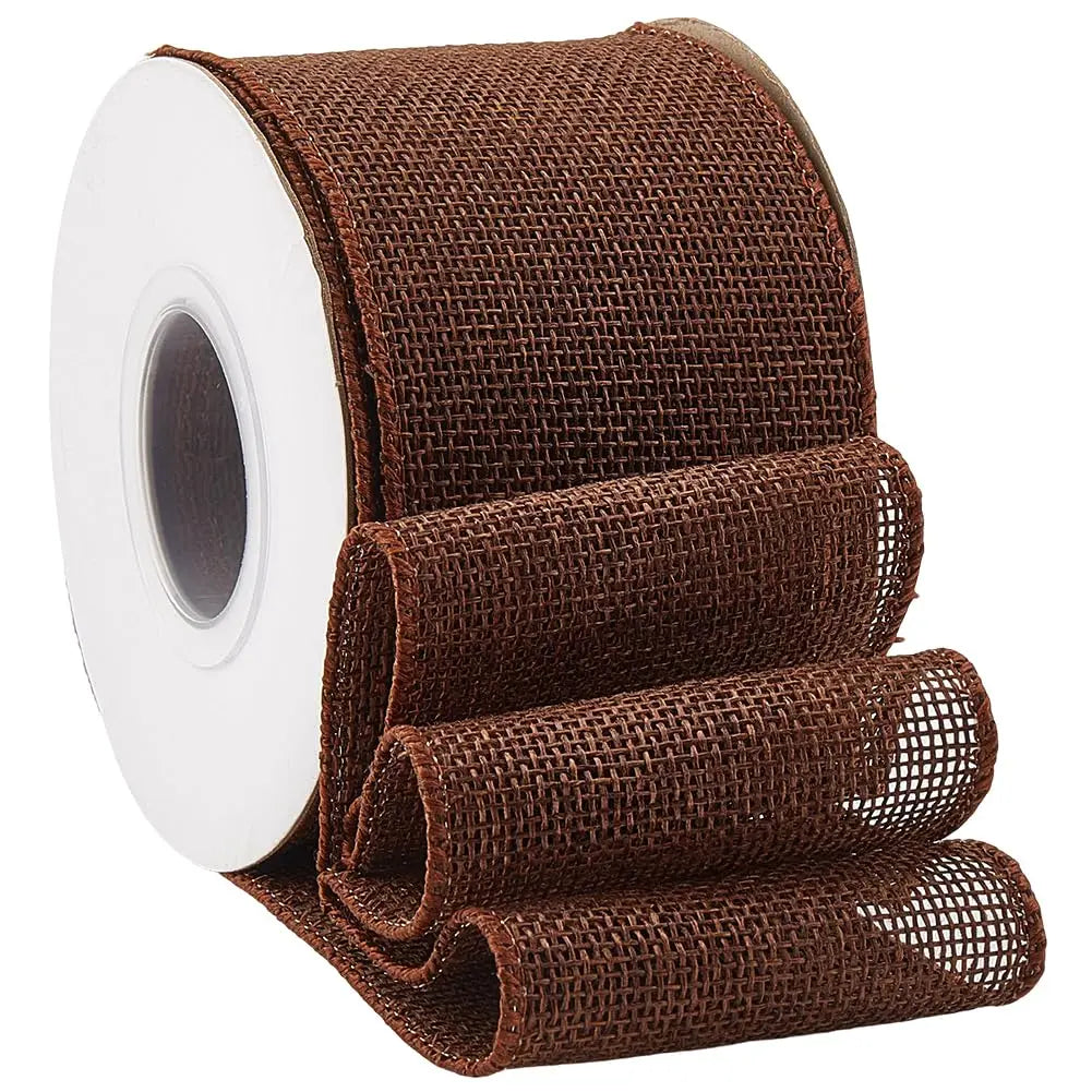 Burlap Wired Ribbon 2.5" Wide – Rustic Brown, 9.95 Yards/Roll