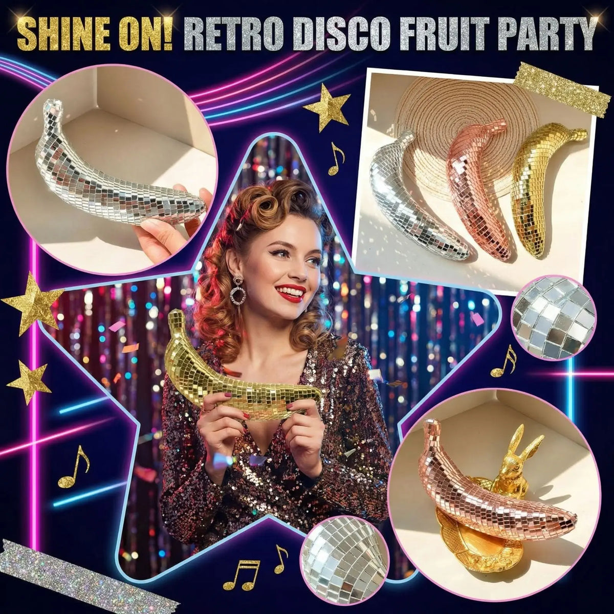 Mirror Disco Banana Figurine | Reflective Retro Desktop Ornament