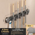 No-Drill Suction Cup Mop Rack Wall-Mounted Holder with 6 Hooks