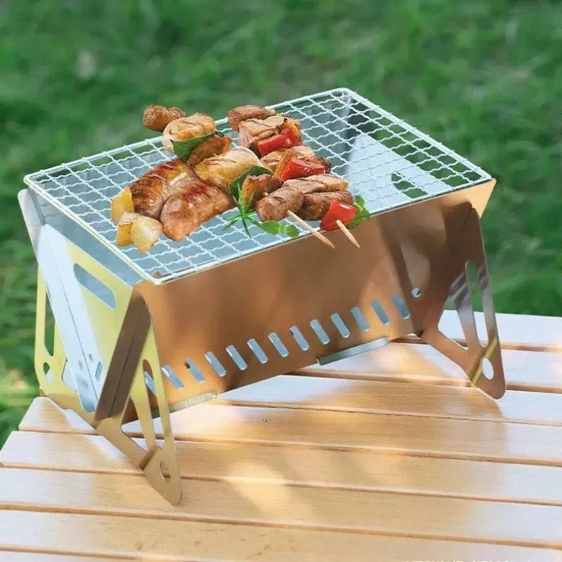 Portable Folding Stainless Steel BBQ Grill Rack – Outdoor Use