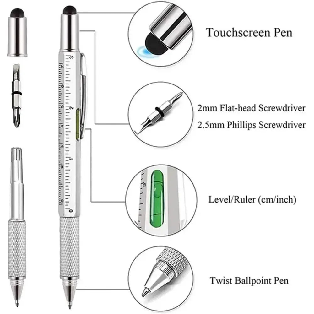 6-in-1 Metal Multi-Tool Pen – Spirit Level, Ruler & Ballpoint