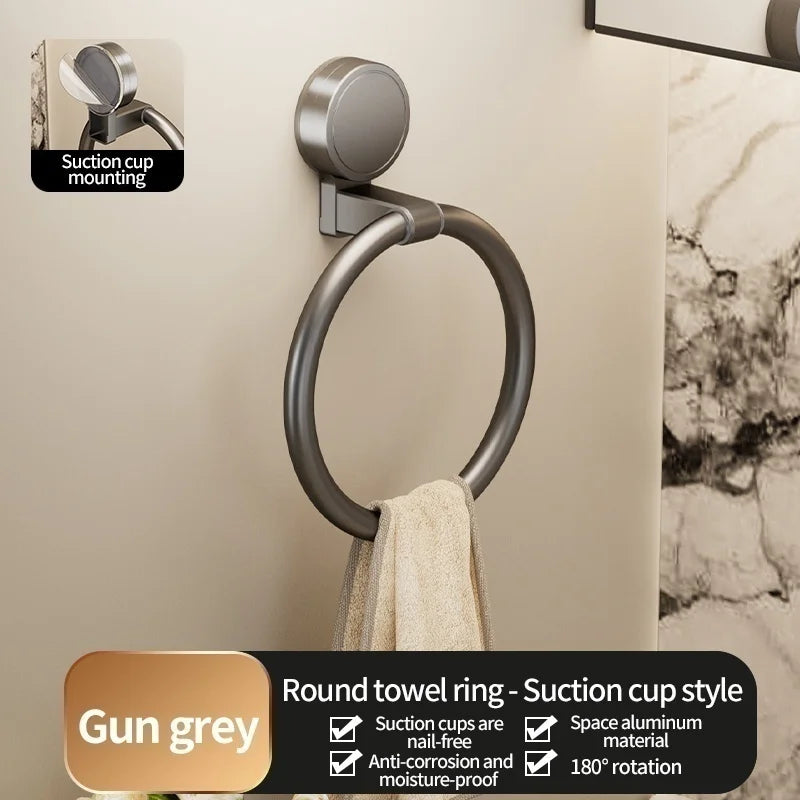 Drill-Free Suction Cup Towel Ring | Aluminum Alloy Wall Mount