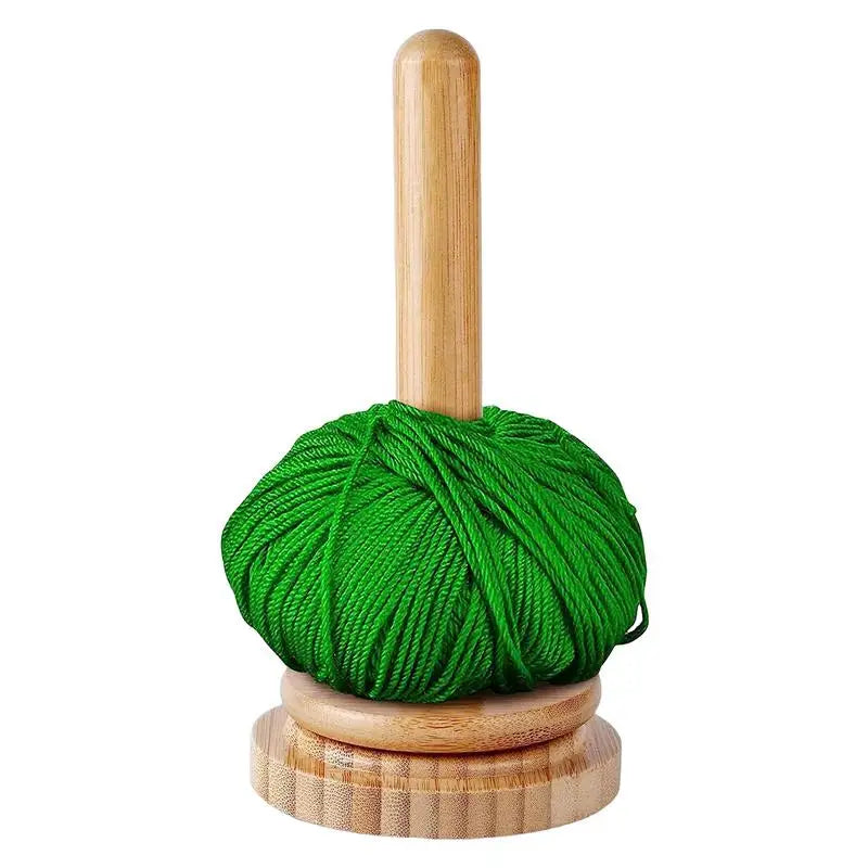 Yarn Holder Stand Wood Manual Winder Dispenser Rotating Ball Storage